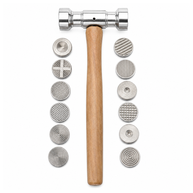 10 Inch Texturing Hammer with 12 Interchangeable Pattern Heads – Metal Stamping, Jewelry Making, Craft and Metalworking Hammer Set, PH-18408