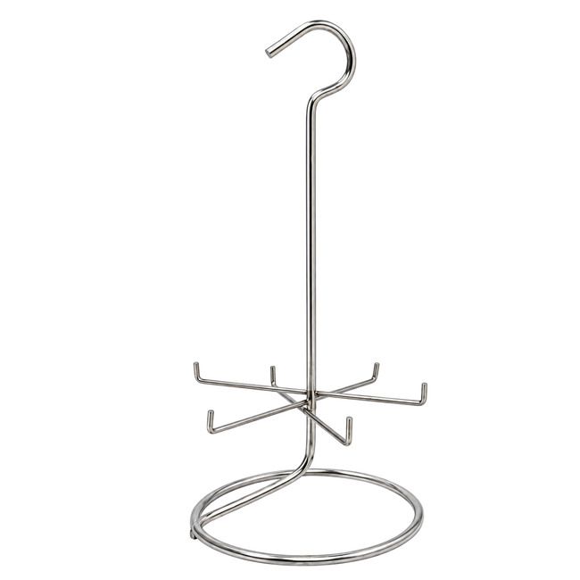 Steel Ring Cleaning Rack for Ultrasonic Cleaners, 6 Prongs, Hanging Hook, 6 Inches Tall, 3¾-Inch Base
