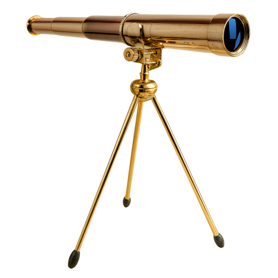 14" Antique Brass Handheld Telescope with Tripod – 25X Magnification, 30mm Lens, Folds to 5.5", Includes Belt Pouch – Vintage Nautical Spyglass for Hiking, Camping & Décor – MG-B-90919