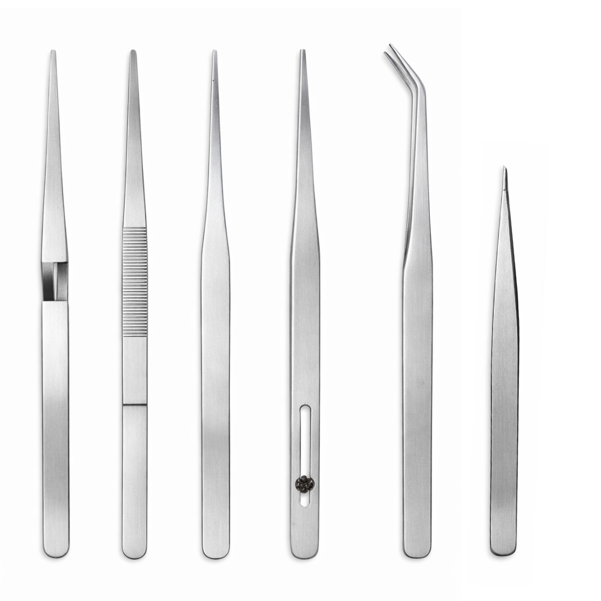 6 Piece Precision Tweezer Set – Straight, Curved & Locking Tips – 4.25" to 7" – Model S1-18643