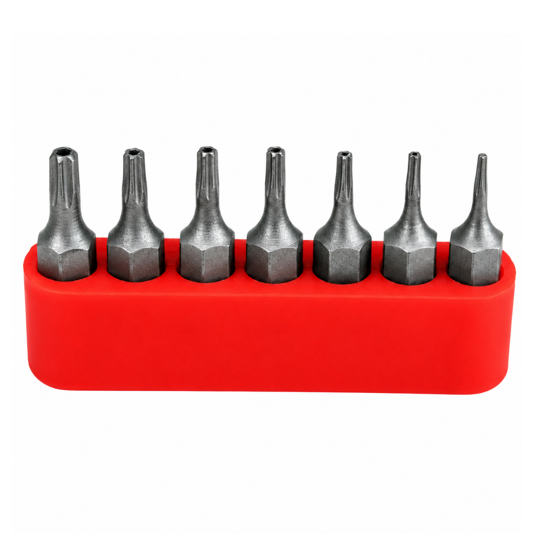 7-Piece Tamper Resistant Hex Insert Bit Set with Storage Rack, T5 T6 T7 T8 T9 T10 T15 Steel Security Driver Bits for Toolboxes, Repairs, Electronics & Specialty Fasteners