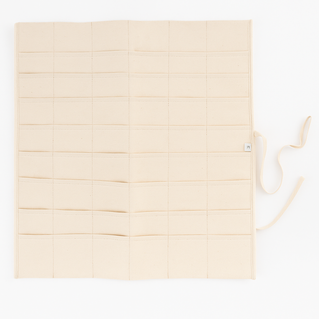 Canvas Roll Up Tool Bag – 18” x 18” – 48-Pocket Organizer for Paint Brushes, Pens, Tweezers & Craft Tools – 9-Tier Multi-Pocket Design, Durable 10 oz Cotton Canvas, Natural Color