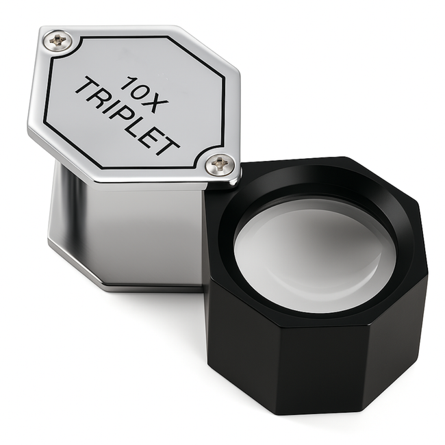 Hexagonal Frame Triple Glass Lens Jeweler's Loupe - 10X Power  - MG-02410