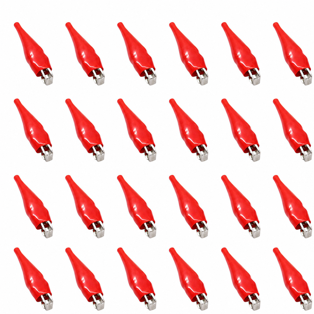 #4 Insulated Alligator Clips, 2 Inch Electrical Test Clips with Red PVC Covers, Serrated Jaws for Secure Grip, 24-Piece Pack – TE-04010
