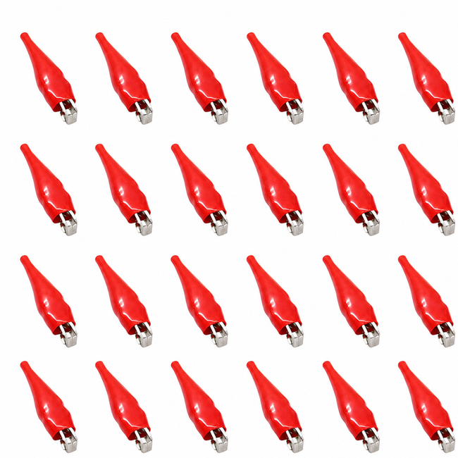 #4 Insulated Alligator Clips, 2 Inch Electrical Test Clips with Red PVC Covers, Serrated Jaws for Secure Grip, 24-Piece Pack – TE-04010