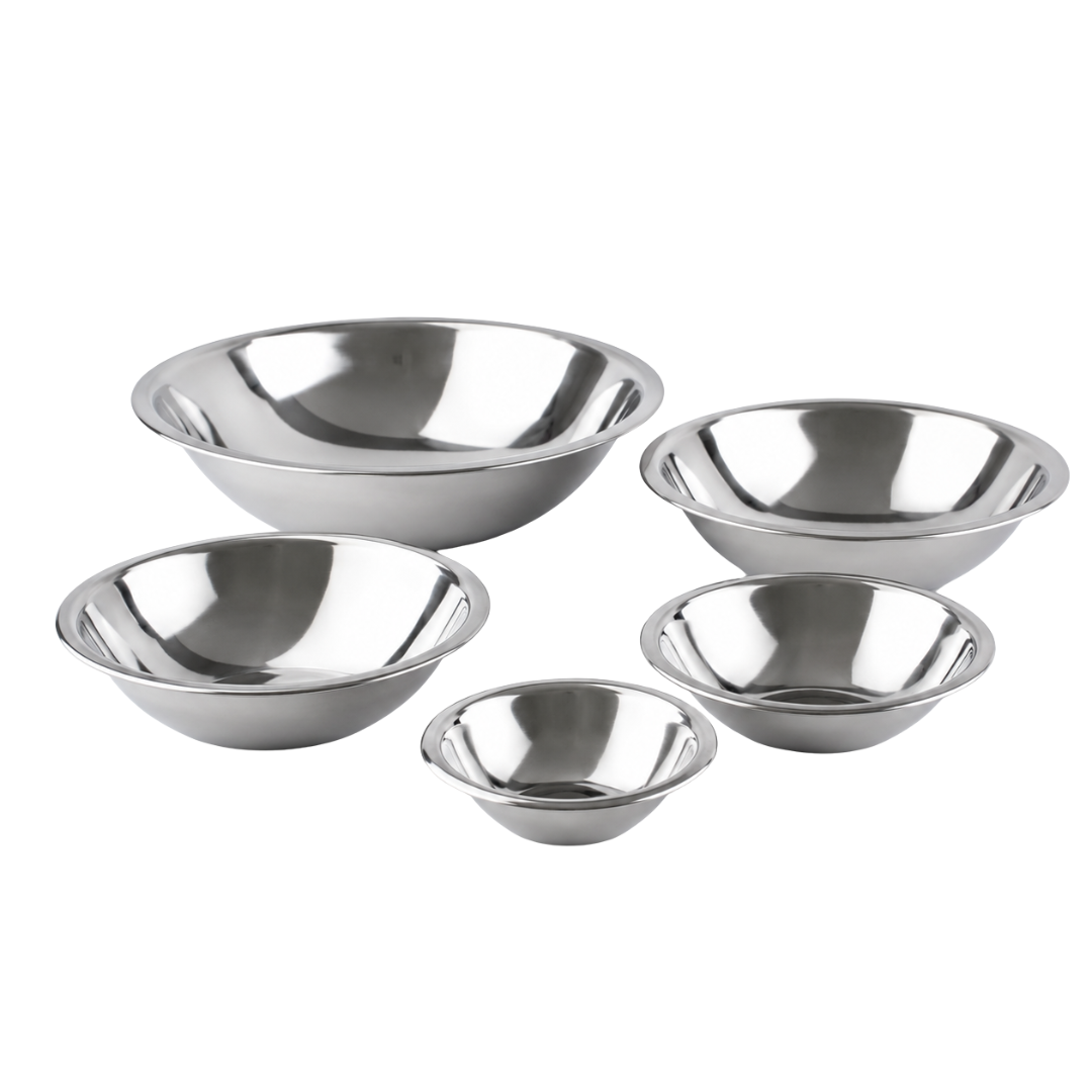 5 Piece Stainless Steel Mixing Bowl Set – Nesting Kitchen Prep, Mixing & Serving Bowls – 5.5", 7", 8.5", 10" & 11.75" Diameters – Space-Saving Stackable Design