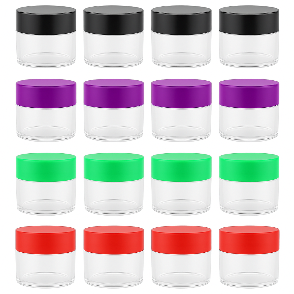 12-Pack Clear Plastic Storage Jars with Colorful Screw-On Lids – 20 ml Mini Containers for Beads, Gems, Crafts, Sequins & Small Parts – Durable PP Plastic – TJ-18921