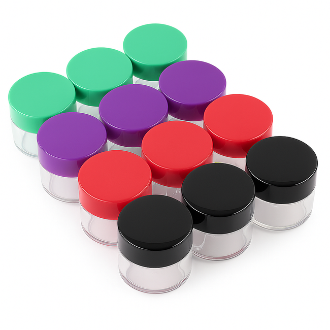 12-Pack Clear Plastic Storage Jars with Colorful Screw-On Lids – 20 ml Mini Containers for Beads, Gems, Crafts, Sequins & Small Parts – Durable PP Plastic – TJ-18921