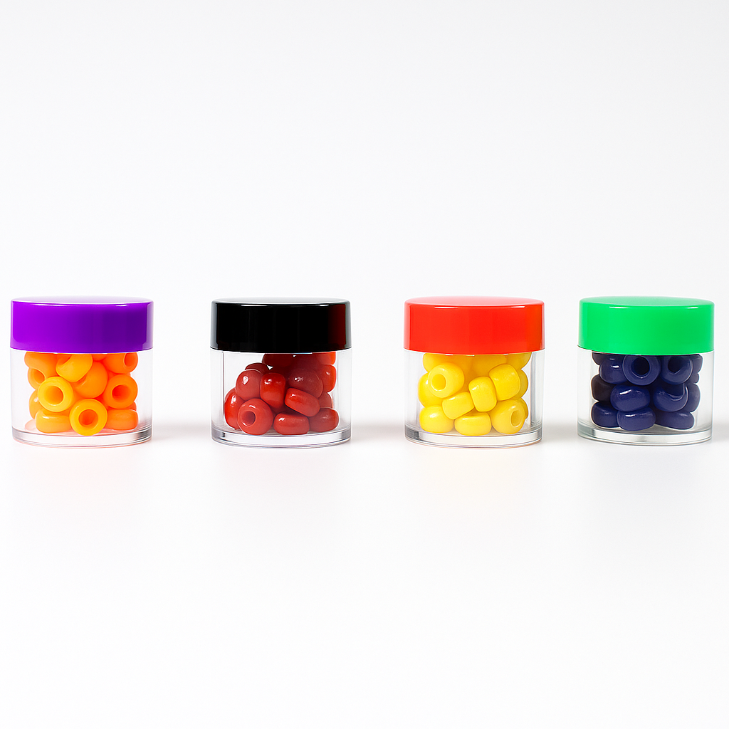 12-Pack Clear Plastic Storage Jars with Colorful Screw-On Lids – 20 ml Mini Containers for Beads, Gems, Crafts, Sequins & Small Parts – Durable PP Plastic – TJ-18921