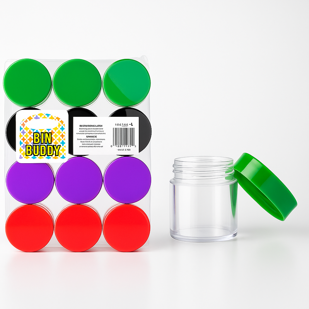 12-Pack Clear Plastic Storage Jars with Colorful Screw-On Lids – 20 ml Mini Containers for Beads, Gems, Crafts, Sequins & Small Parts – Durable PP Plastic – TJ-18921