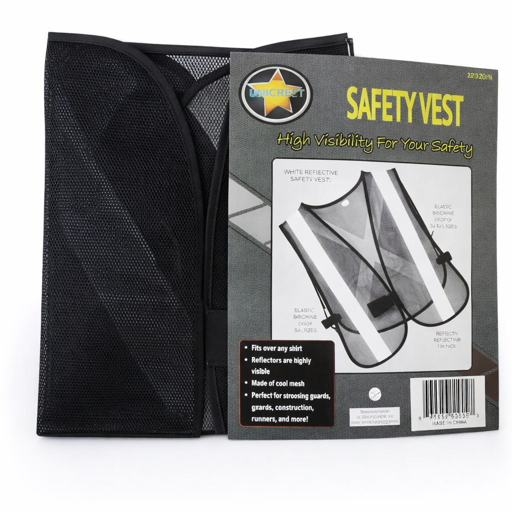 Black Mesh Safety Vest with White Reflective Strips  - SF-22224