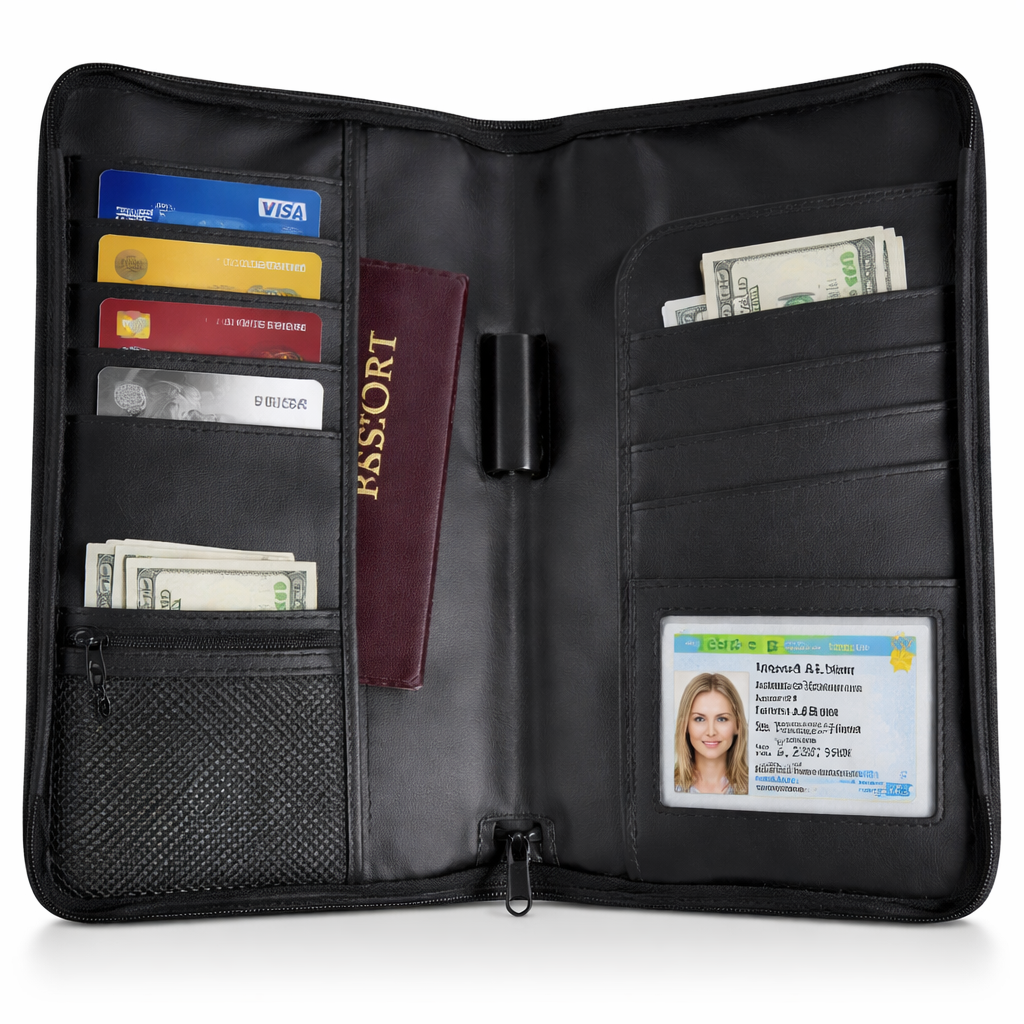 Large Zip-Around Credit Card Storage Wallet Organizer – Holds Cards, Cash & Passport – Secure Travel & Everyday Organizer, 10.25" x 5-5/8" x 1-1/8"