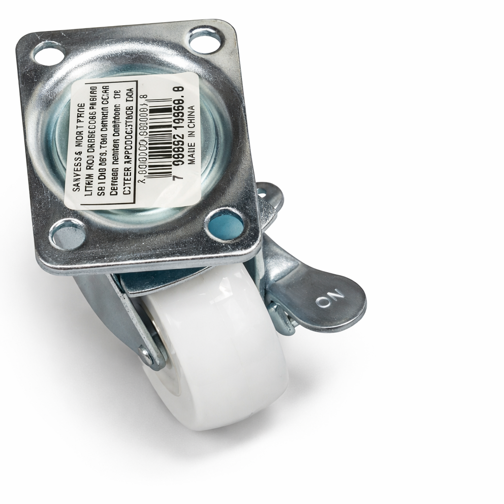 2.5" Swivel Caster Wheels w/ Brake – 4 Pack – Plate Mount – White Poly Wheel – Light Duty – 360° Rotation – Furniture Cart Dolly Casters