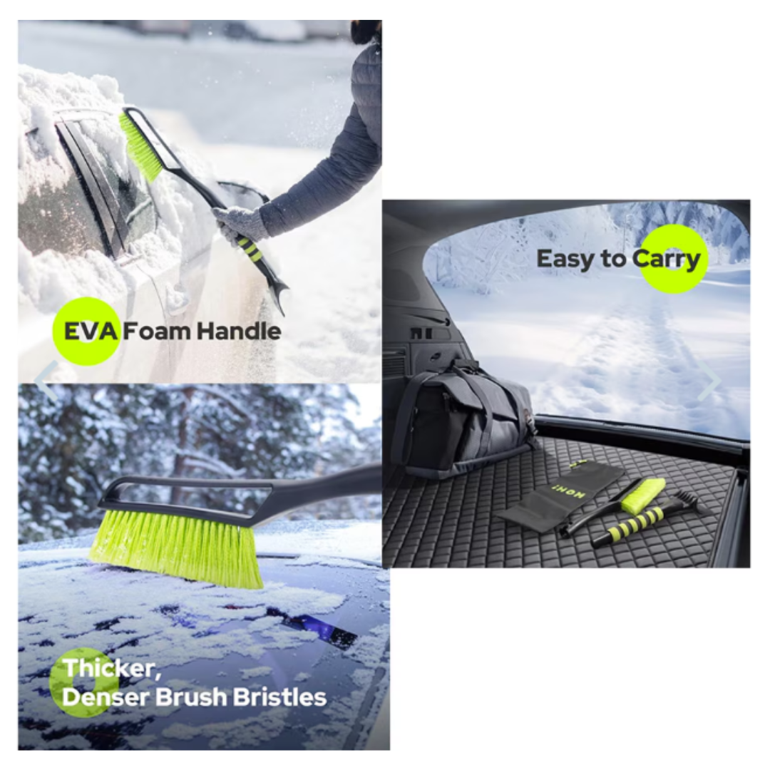 2-Pack Snow Brush & Ice Scraper Set, 27" Long – Heavy-Duty Ice Scraper with EVA Foam Grip & Thick Snow Brush Bristles – Snap-Together 2-in-1 Car Snow Remover for Windshield, Windows & Vehicles