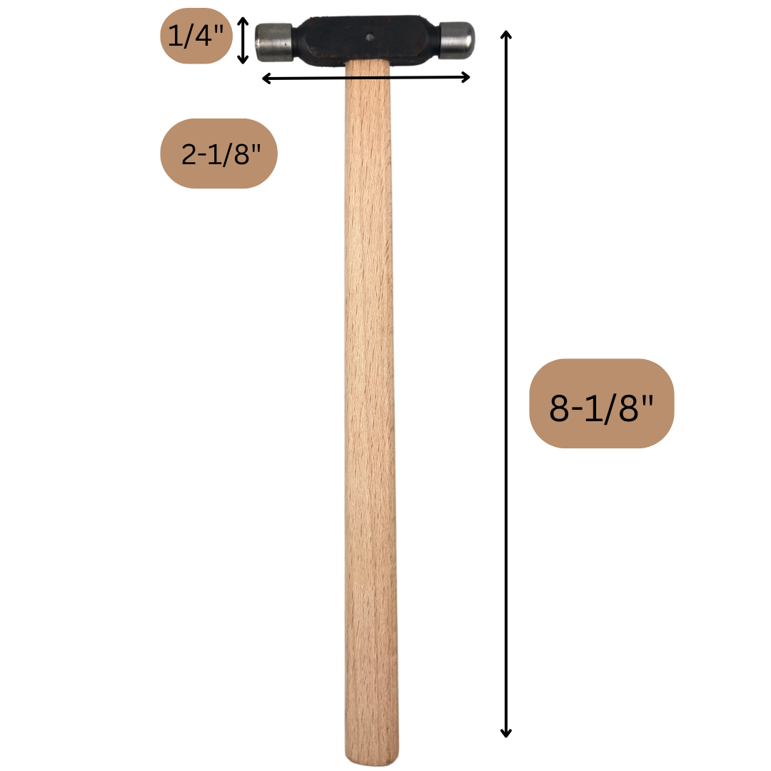 8" (20.3 cm) Ball Pein Hammer | 1.5 Oz Hammer | 3/8" (0.95 cm) Diameter Striking Head | Wooden Handle