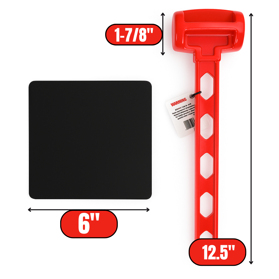 6" x 6" Jewelry Bench Block with 12.5" Red Plastic Hammer – Lightweight Metal Forming & Craft Hammering Set for Jewelry Making, Stamping, Flattening, Crafting & Hobby Work – Durable Plastic Mallet + Bench Block