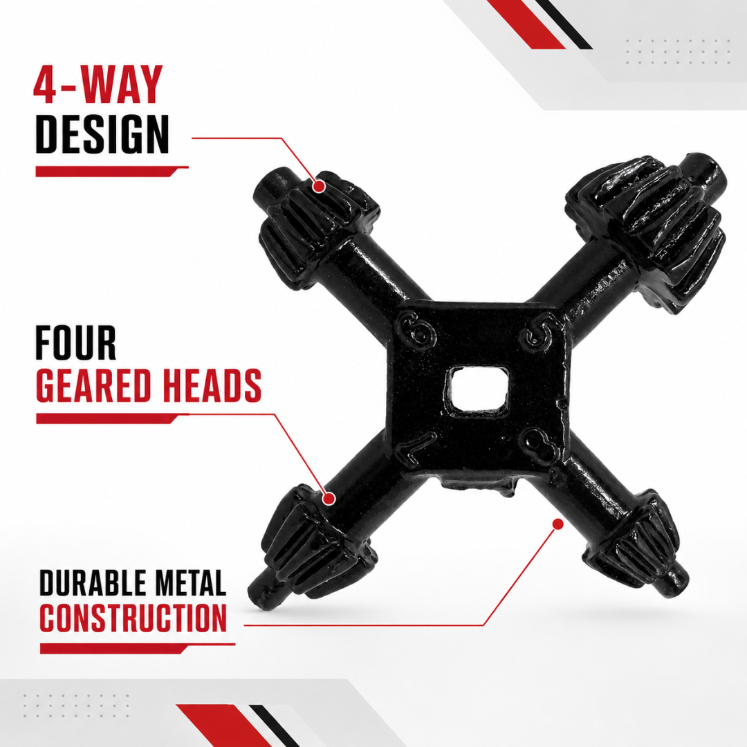 4-Way Drill Chuck Key, T-Shaped Multi-Size Replacement Tool with 3/8, 1/2, 3/4 and 1 Inch Sizes, Center Tether Hole for Drill Presses and Power Drills