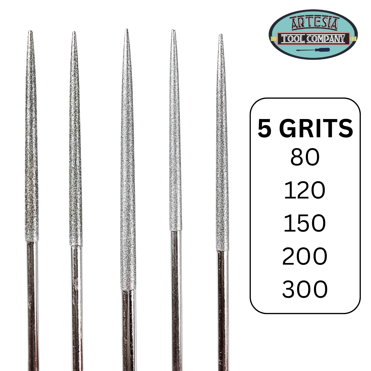 5 Piece Round Mini Diamond Files with PVC Wrapped Handles In Various Grits  - F-73555