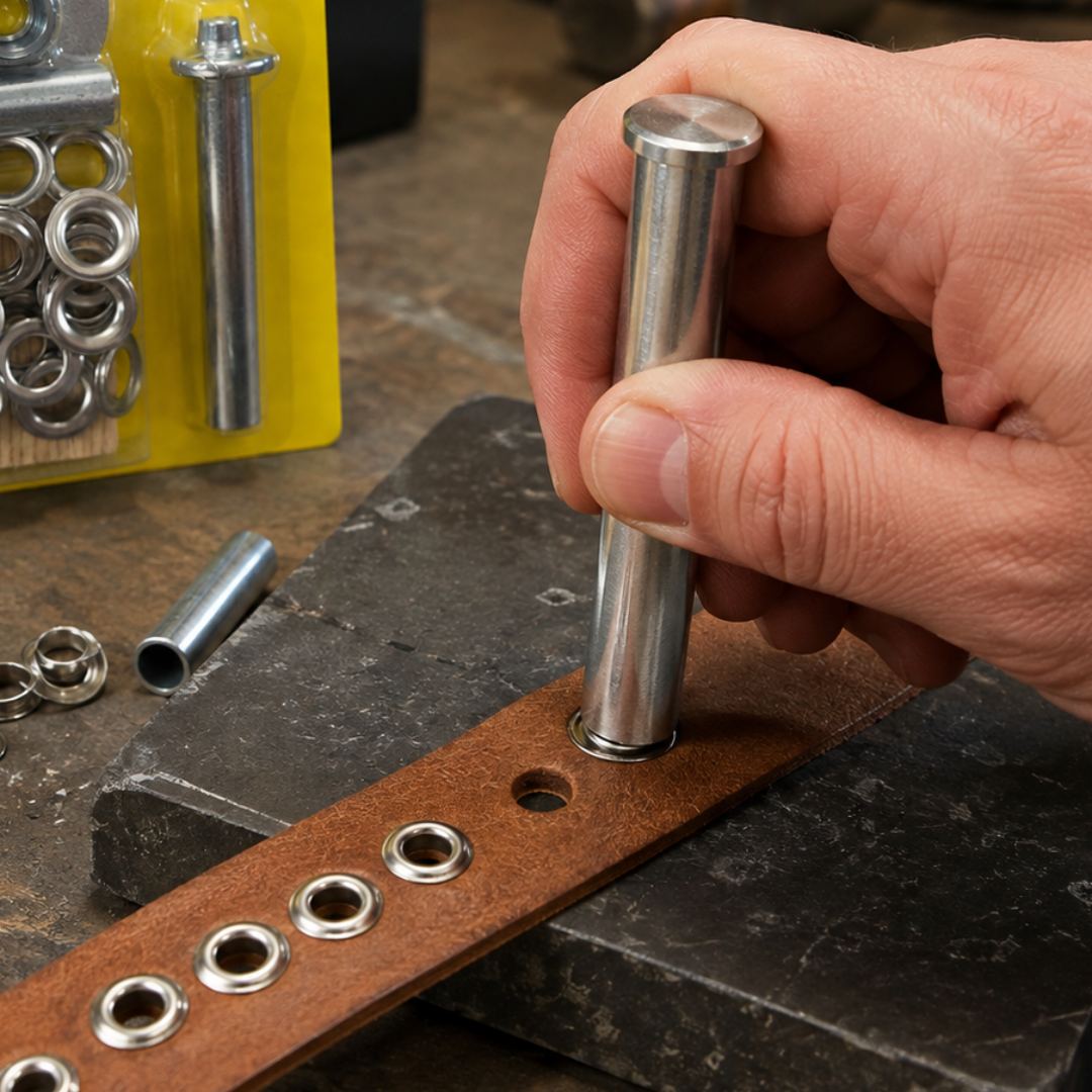 1/2 Inch Grommet Tool Kit with 12 Aluminum Grommets, Cutting Tool, Insert Punch, Setting Die & Cutting Block – Grommet Setter Kit for Canvas, Tarps, Fabric, Leather & DIY Repairs