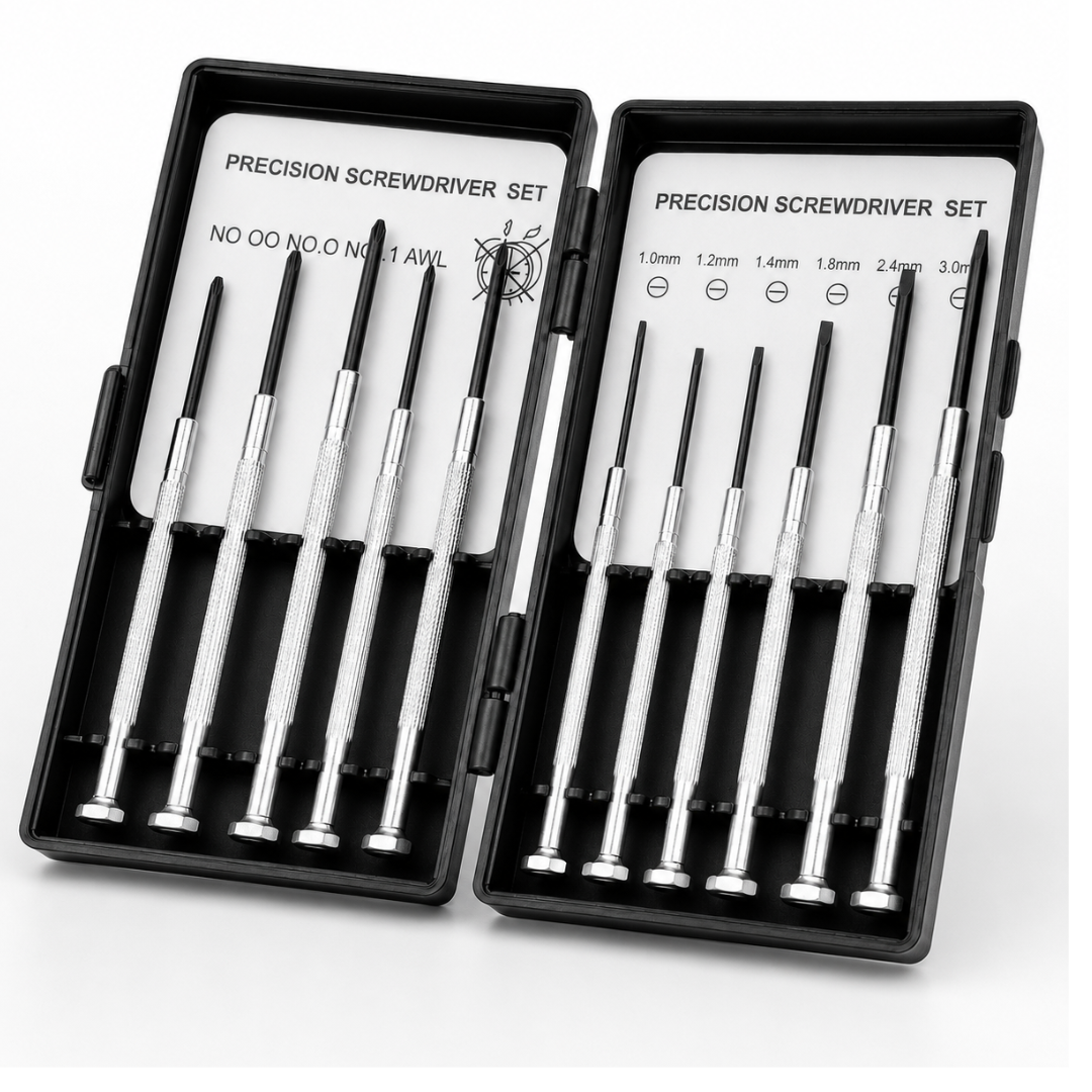 11 Piece Precision Screwdriver Set with Magnetic Pick-Up Tool, Awl & Carrying Case – Mini Phillips and Slotted Screwdrivers for Watches, Eyeglasses, Electronics, Jewelry Repair & Small Parts