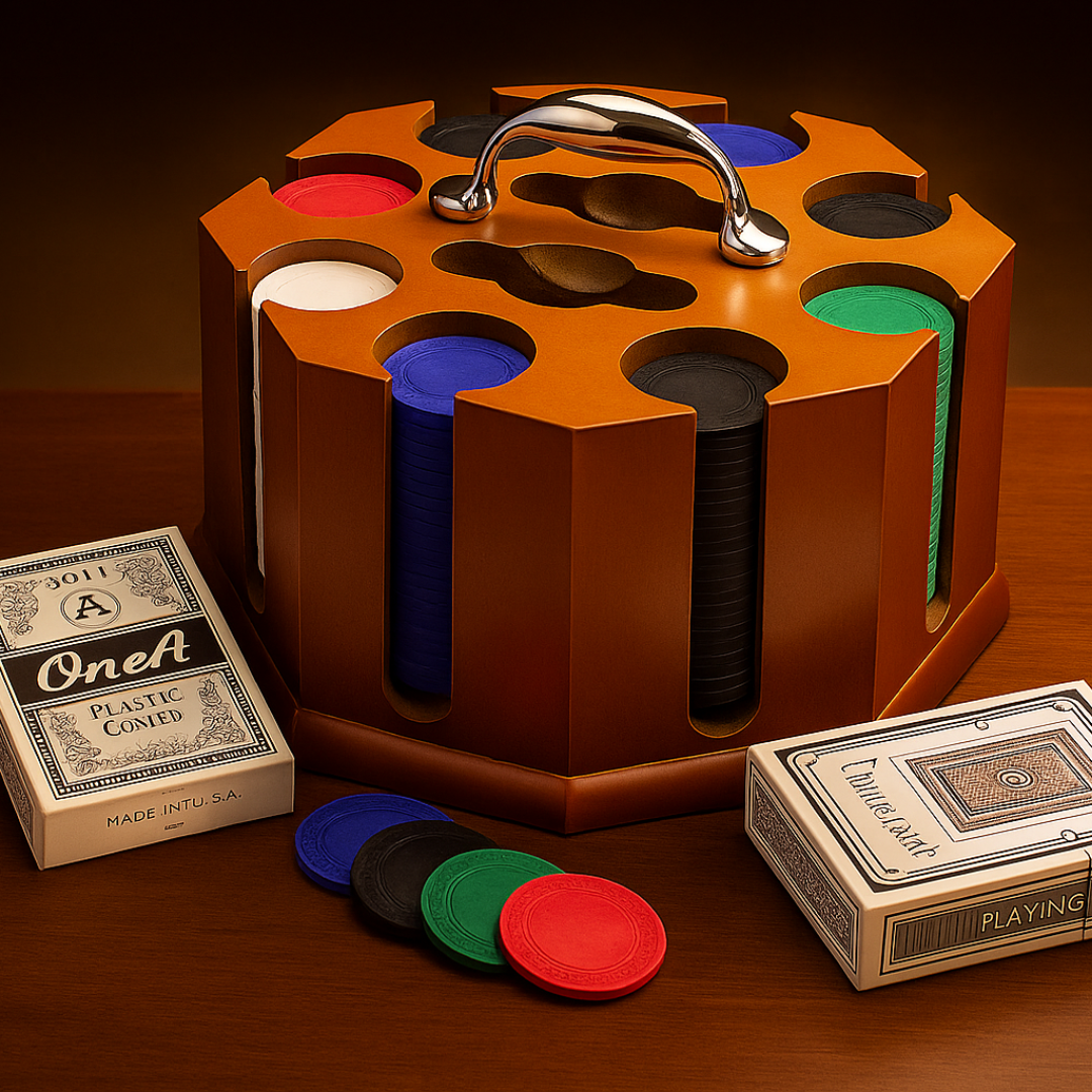 Revolving Poker Chip Rack With 200 Chips And 2 Decks Of Cards  - SP-13080