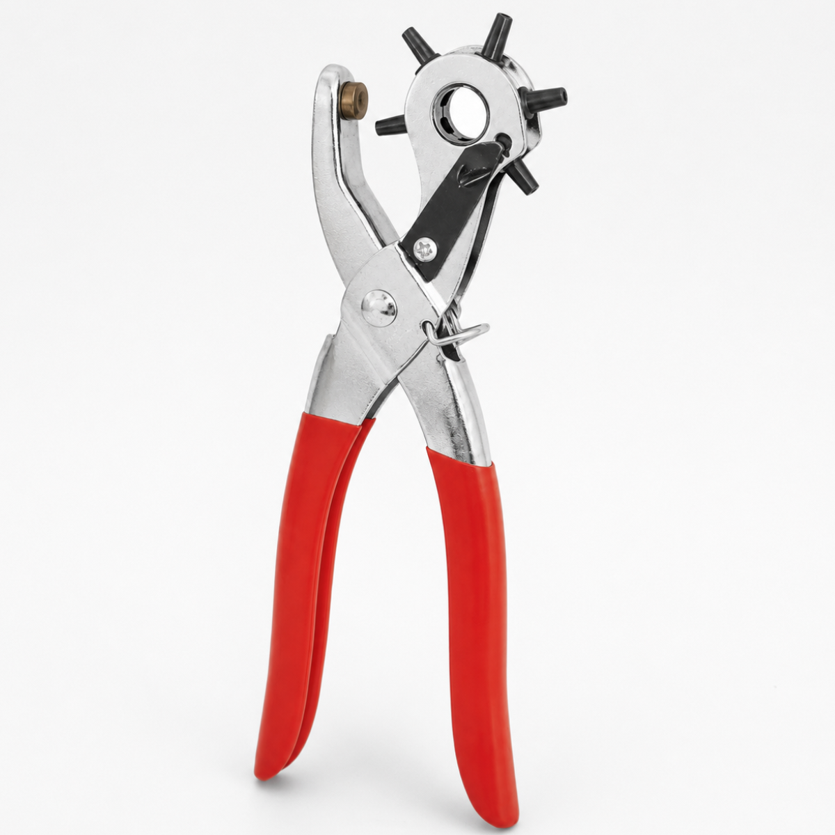 Revolving Leather Hole Punch Pliers with 6-Size Rotating Head, Heavy-Duty Metal Body and Comfort-Grip Handles for Belts, Purse Straps and Leather Crafts
