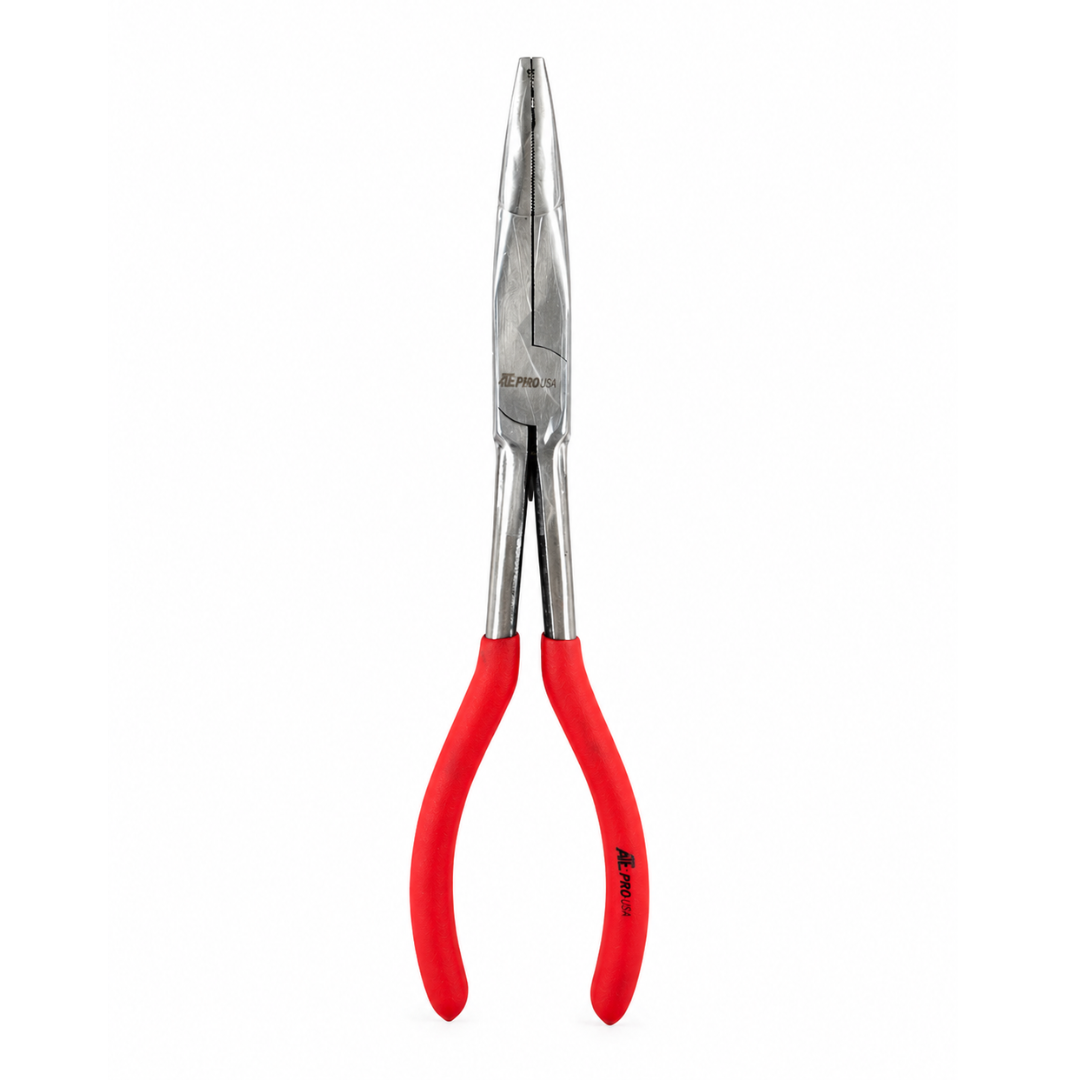 11" 90 Degree Bent Long Nose Pliers – Extended Reach Needle Nose Pliers with Angled Jaw, Heavy-Duty Steel & Comfort Grip Handles – Automotive, Electrical & Mechanical Use