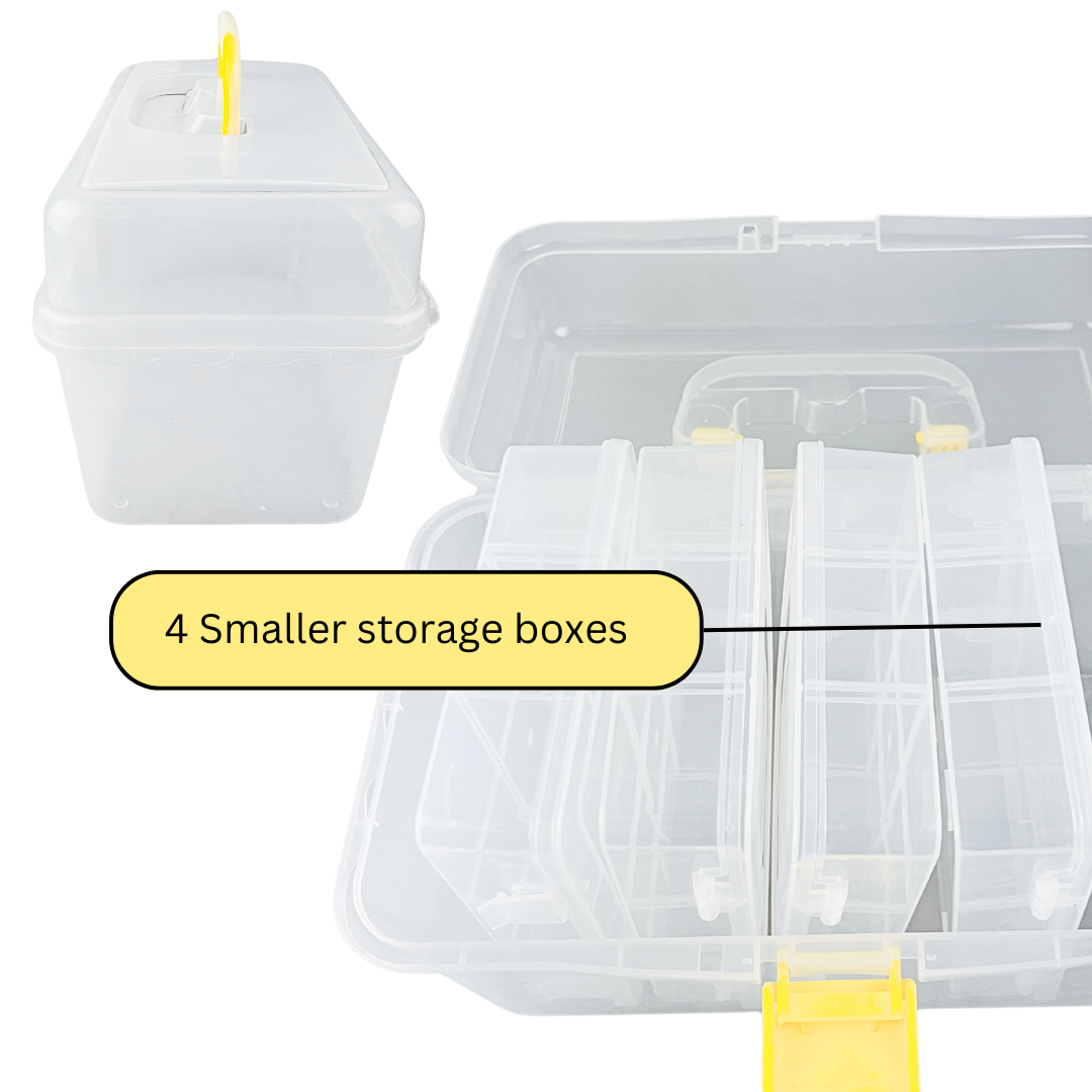 Transparent Storage Box System | 12" x 8" x 7-1/2" (30.5 cm x 20.3 cm x 19.1 cm) Outer Box | Includes 4 Stackable Boxes | Padlock-Ready | Ideal for Crafts & Tools  - TJ-16439