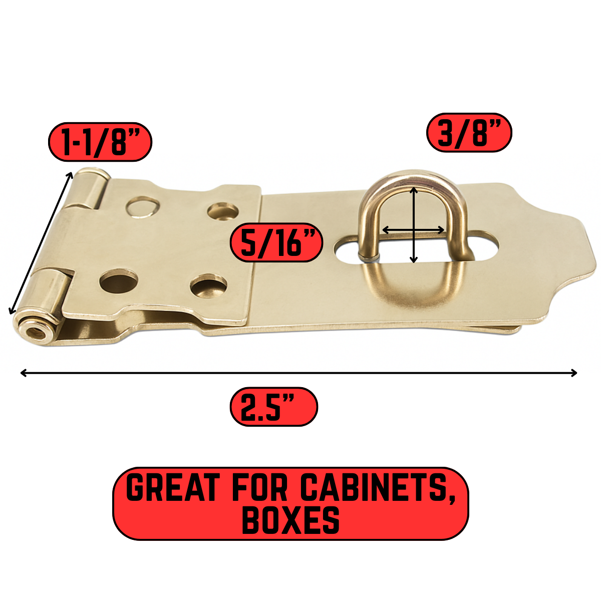 Brass Plated Hasp and Padlock Set with Screws – 2.5” Locking Hinge for Cabinets, Boxes, Small Doors – Includes 1 Padlock with 2 Keys and Mounting Screws
