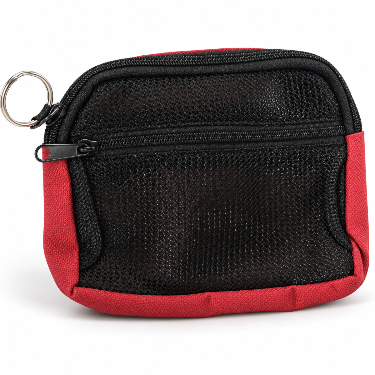 Red Nylon Coin Purse with Belt Loops, 2 Zippered Compartments & Mesh Pocket – 6 x 4-1/2 Inches – GB-12341RD