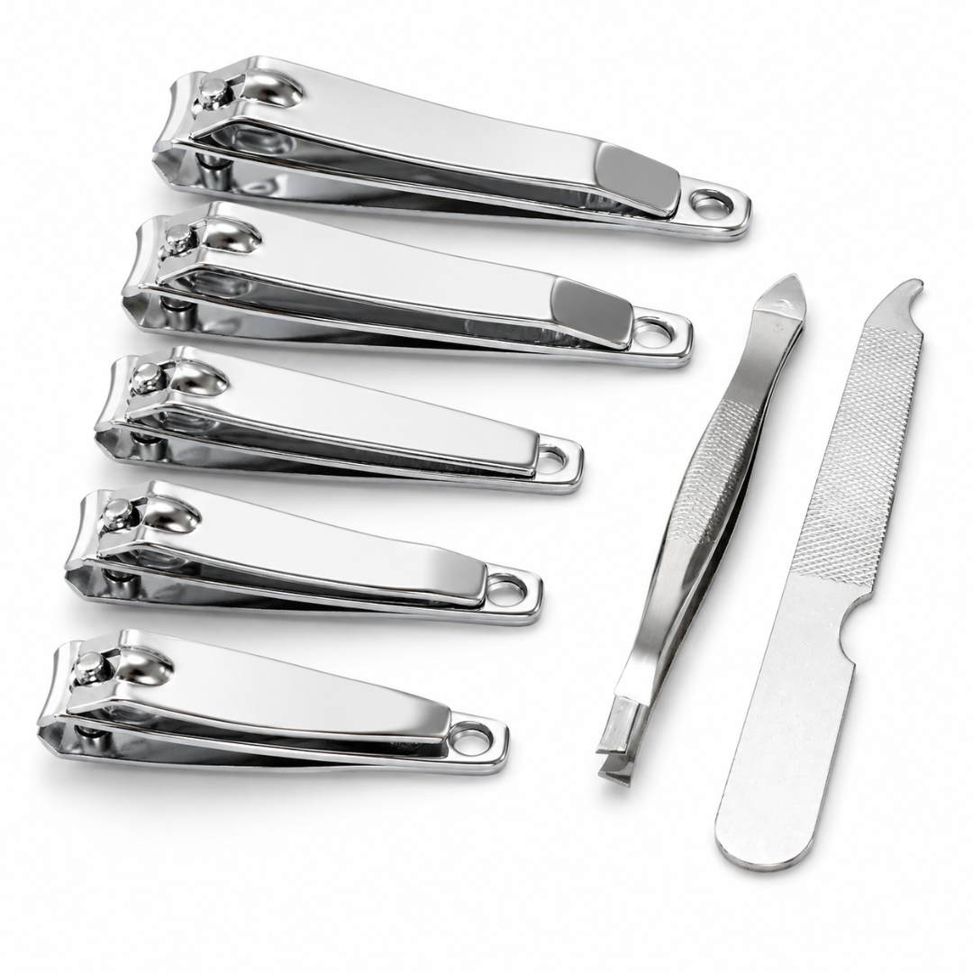 7 Piece Stainless Steel Manicure Set with 5 Nail Clippers, Tweezers, Nail Cleaner & File – Grooming Kit for Men & Women, Travel, Home, Purse, Desk or Toiletry Bag