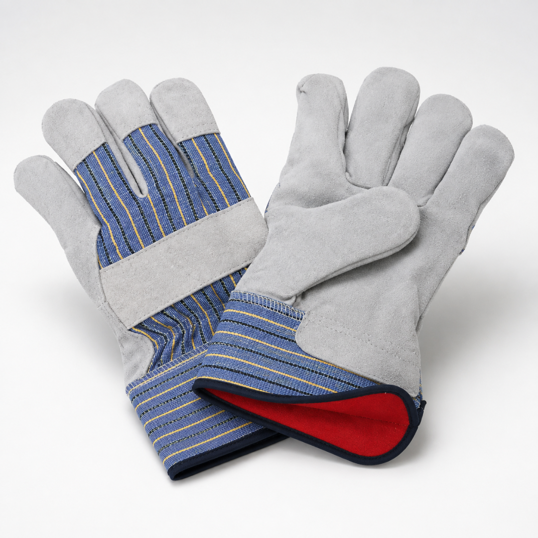 Men's Heavy Duty Red Cotton Lined Leather Palm Gloves, Gauntlet Cuff (Pack of: 2) - GL-14502-Z02