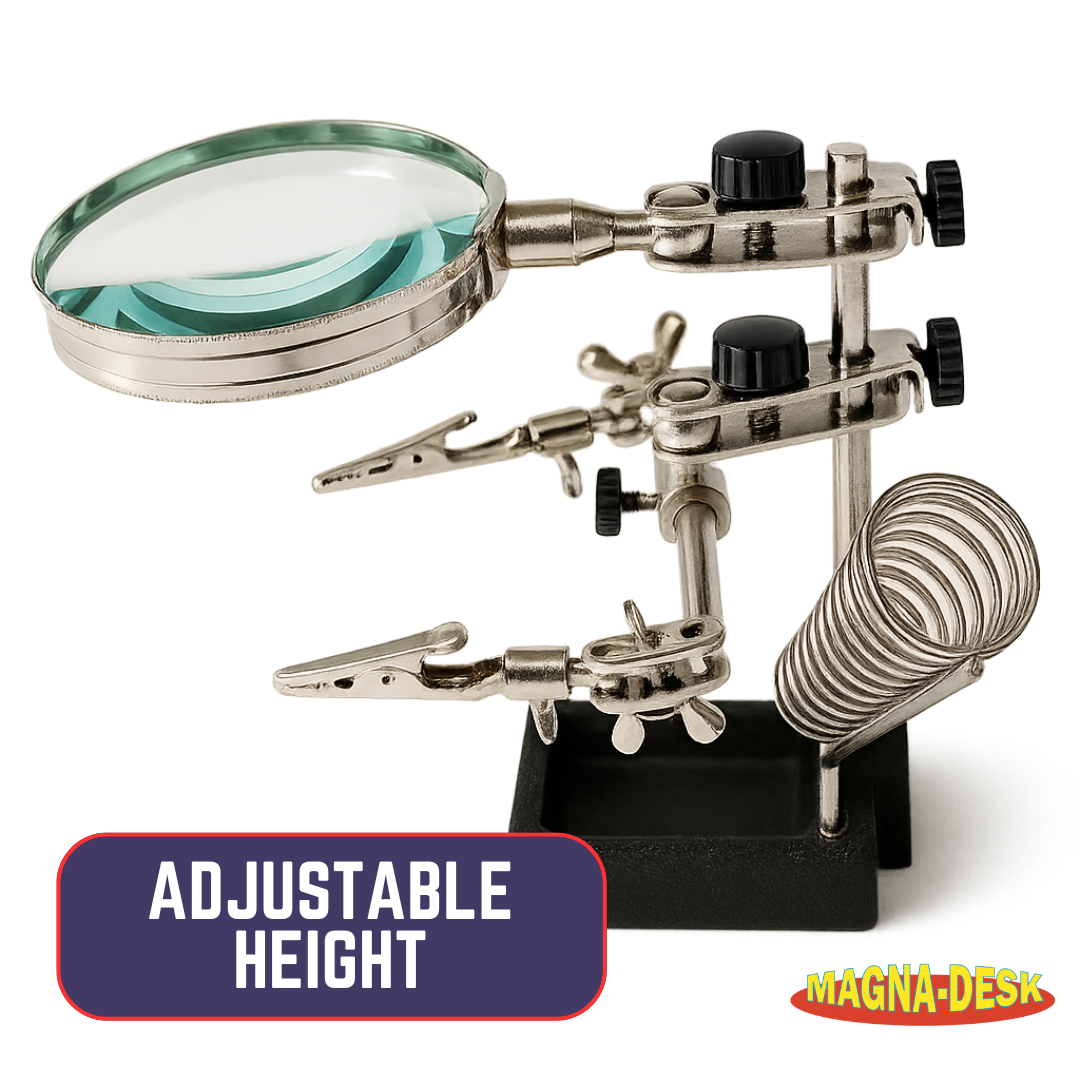 Helping Hands Soldering Station with 3.5" Magnifier – 2X Lens, Alligator Clips, Coil Holder & Heavy Base for Electronics, Jewelry & Hobby Work