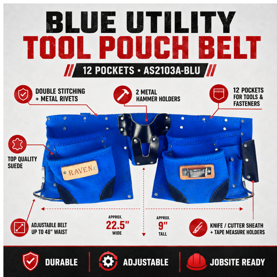 Blue Utility Tool Pouch Belt with 12 Pockets  - AS2103A-BLU