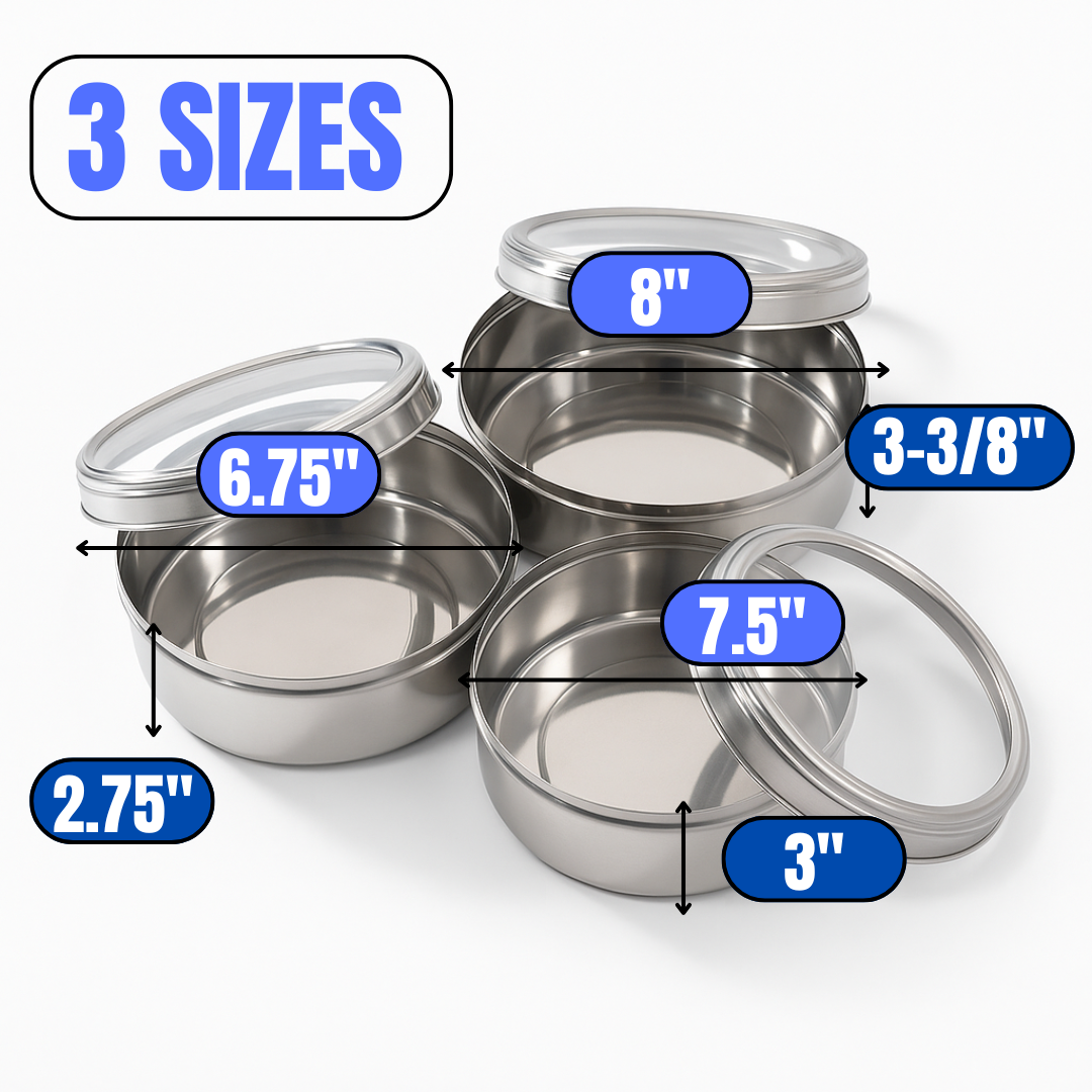 3-Piece Stainless Steel Kitchen Canister Set with Clear Airtight Lids – Large Round Food Storage Containers for Cookies, Snacks, Flour & Dry Goods – Scratch-Resistant, Nesting Design – U-88015