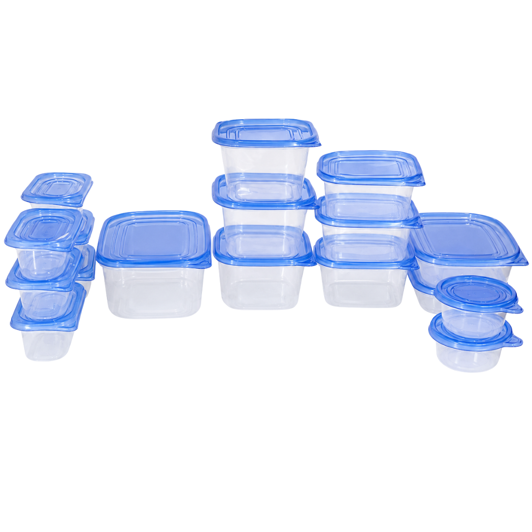 34 Piece Food Storage Container Set with Lids – Clear Stackable Plastic Containers – Assorted Sizes for Refrigerator, Freezer, Microwave & Dishwasher