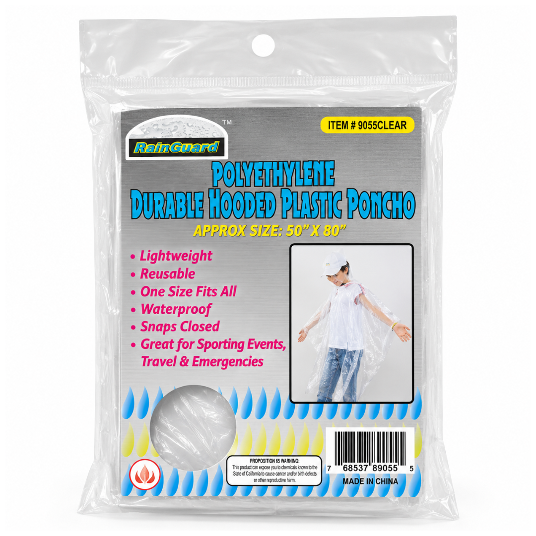 4 Pack Clear Hooded Children's Rain Poncho – Lightweight Waterproof Polyethylene Plastic, Reusable Emergency Rain Protection for Camping, Travel, Hiking & Outdoor Events