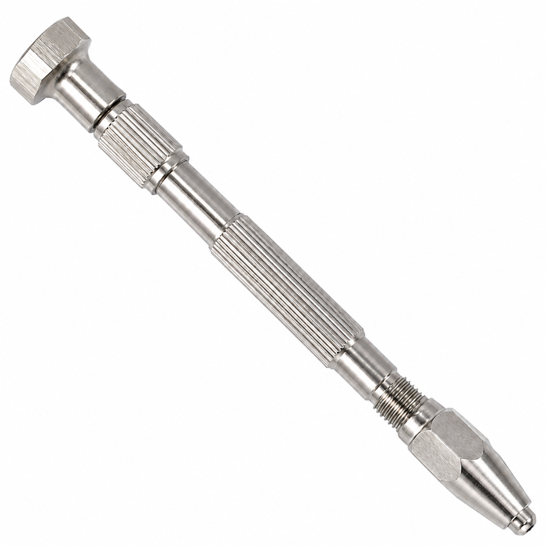 Hand Pin Vise Drill, Stainless Steel Mini Precision Drill Tool with 2 Double-Ended Collets, Knurled Grip & Swivel Head, Holds 1/8" and 5/16" Bits for Jewelry Making, Crafts, Model Work & Tapping