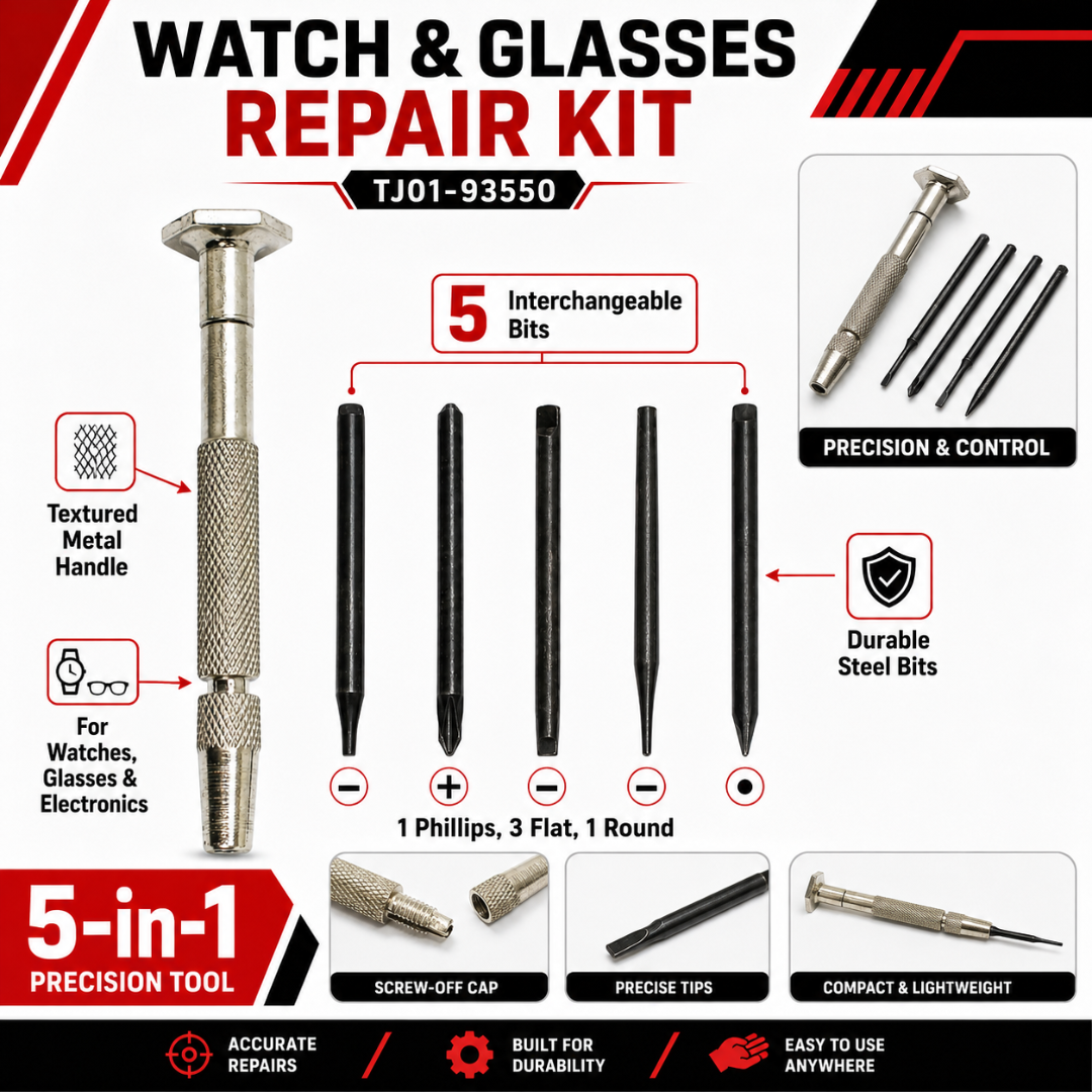 Watch and Glasses Repair Kit, 5-in-1 Precision Screwdriver with Interchangeable Bits for Eyeglasses, Watches, Electronics & Small Repairs