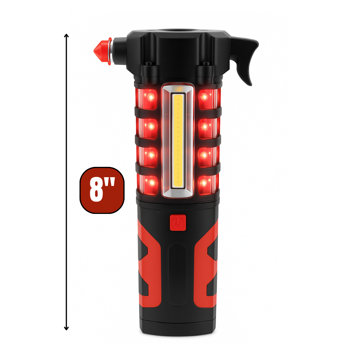 Auto Emergency Work Light with Magnetic Base, Hammer & Seat Belt Cutter – 1W Torch, 3W COB Spotlight & Flashing Red Warning Light – PH580-FL