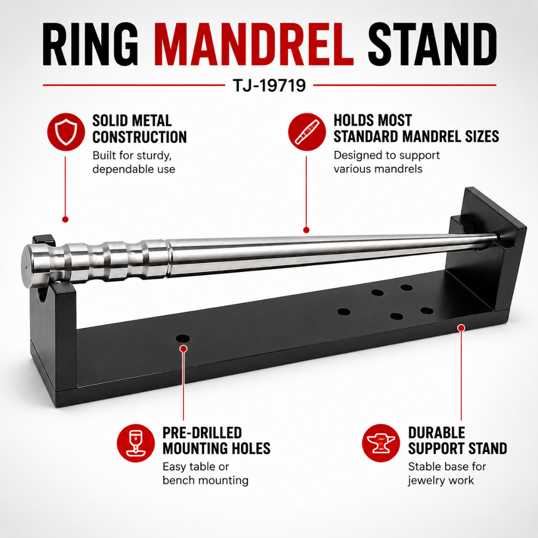 Ring Mandrel Stand, Solid Metal Bench Mount Mandrel Holder for Jewelry Making, Ring Sizing, Shaping & Repair – Pre-Drilled Mounting Holes – TJ-19719