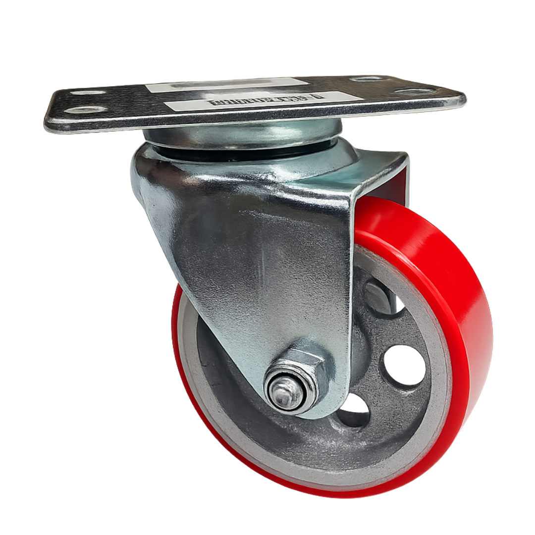 3 Inch x 1-1/4” Heavy Duty Swivel Casters (4 Pack) – Red Polyurethane Wheels – 360° Plate Mount Caster Wheels – Industrial Replacement for Carts, Workbenches & Dollies