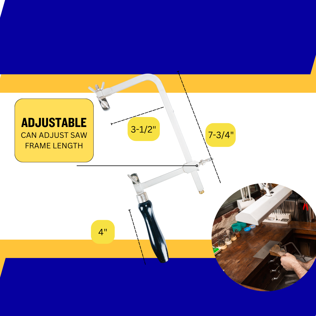 Jeweler’s Precision Cutting & Bench Kit — Adjustable Saw Frame + 144-Piece Saw Blades & Bench Anvil