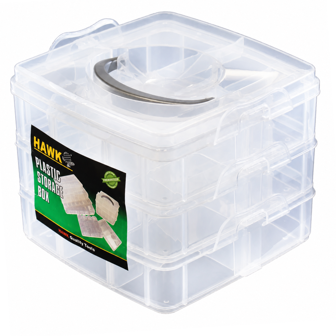 3 Layer Stack-On Clear Plastic Storage Box with Removable Dividers, Portable Small Parts Organizer with Handle for Beads, Crafts, Screws, Nuts, Bolts, Washers – TJ-48839