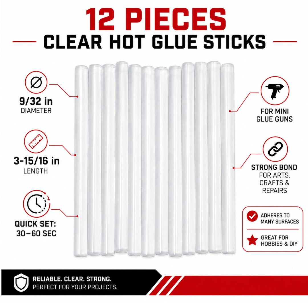 12-Piece Clear Mini Hot Glue Sticks, 9/32-Inch Diameter x 3-15/16-Inch Long, Quick Set Craft Glue Refills for Small Glue Guns, Arts, Crafts, DIY Repairs, Hobbies – CR-06551
