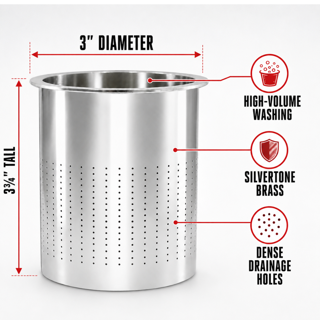 Stone Washing Colander for Diamonds and Gemstones, 3-Inch Diameter x 3.75-Inch Tall, Silvertone Brass Jewelry Cleaning and Draining Basin – TJ01-09451
