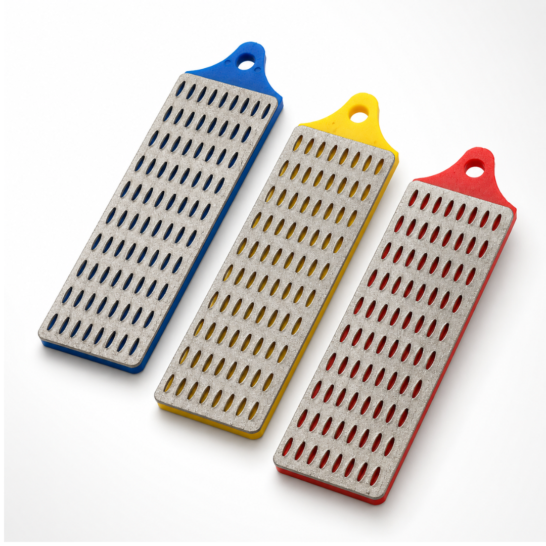 3-Piece Diamond Whetstone Sharpening Set – 180, 260 & 360 Grit Diamond Sharpening Stones for Knives, Tools, Saws & Garden Tools – Hanging Handle Design