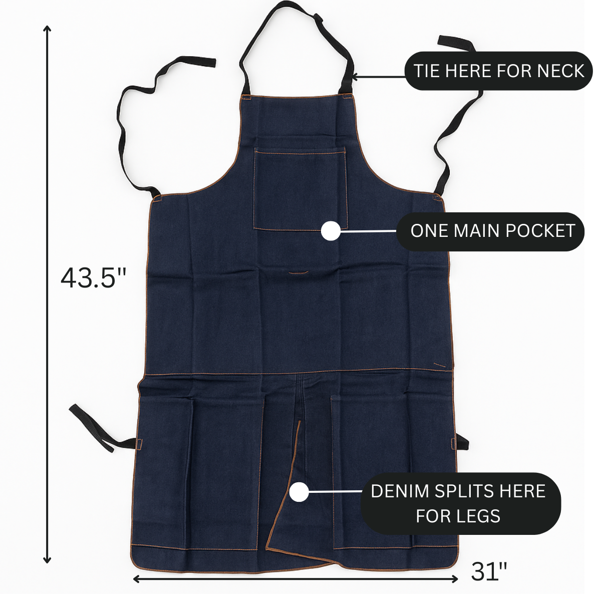 Denim Apron | 1 Pocket | Nylon Strings to Tie