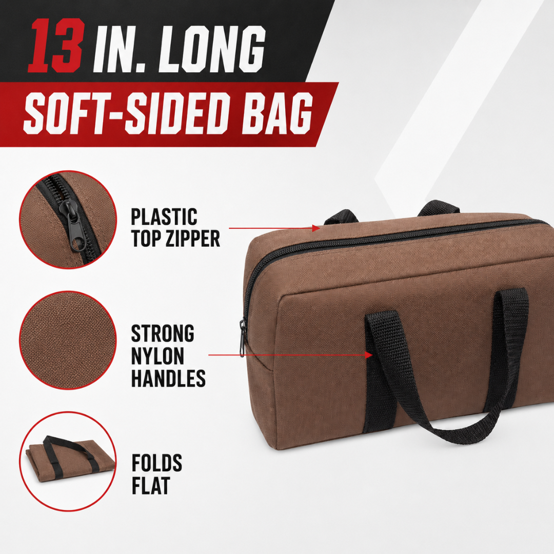 11-Inch Zippered Utility Bag with Carry Handles, Soft-Sided Portable Tool, Travel, Cosmetic and Toiletry Organizer – AB-18313