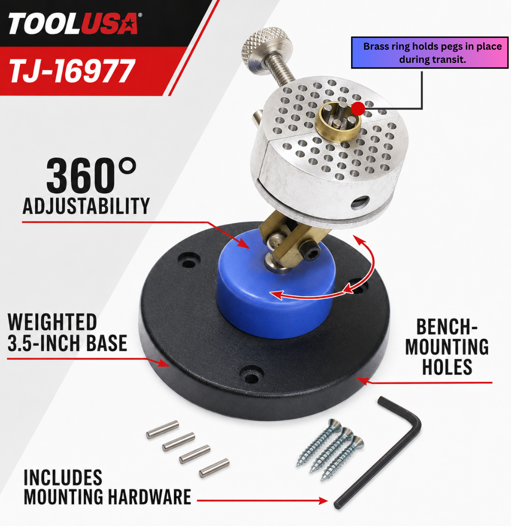 Universal Adjustable Work Holder with Weighted 3.5-Inch Base, Bench-Mounting Holes, Holding Pins and Hardware, Jewelry Making and Precision Work Vise – TJ-16977
